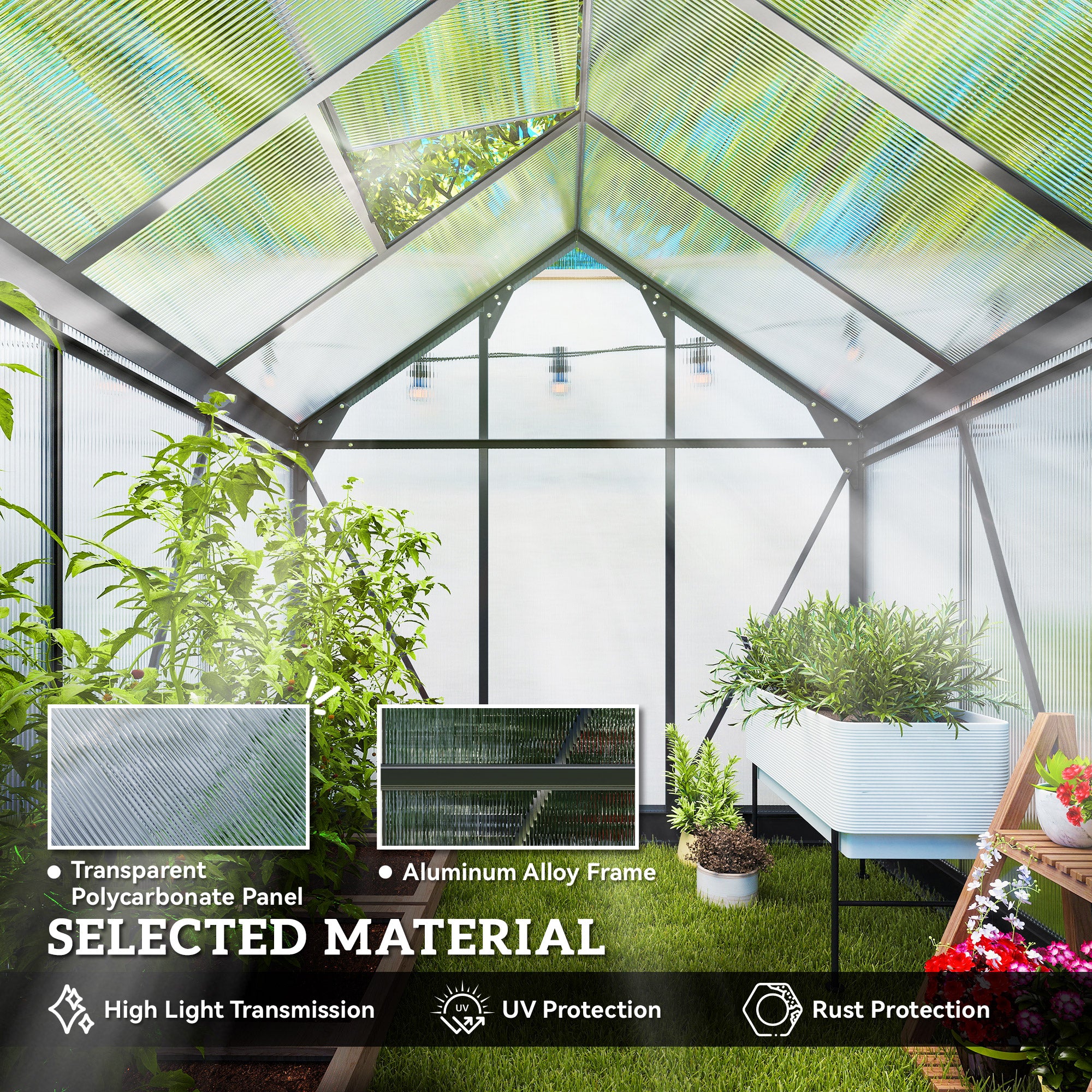 Aluminium Frame Garden Greenhouse 6ft x 6ft With Slide Door - Velmora
