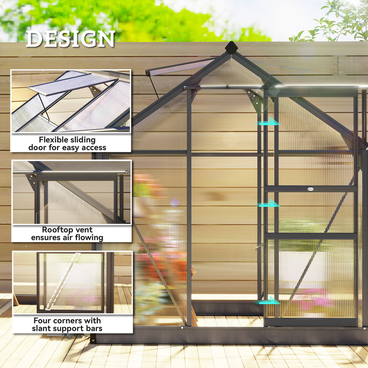 Aluminium Frame Garden Greenhouse 6ft x 6ft With Slide Door - Velmora