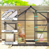 Aluminium Frame Garden Greenhouse 6ft x 6ft With Slide Door - Velmora