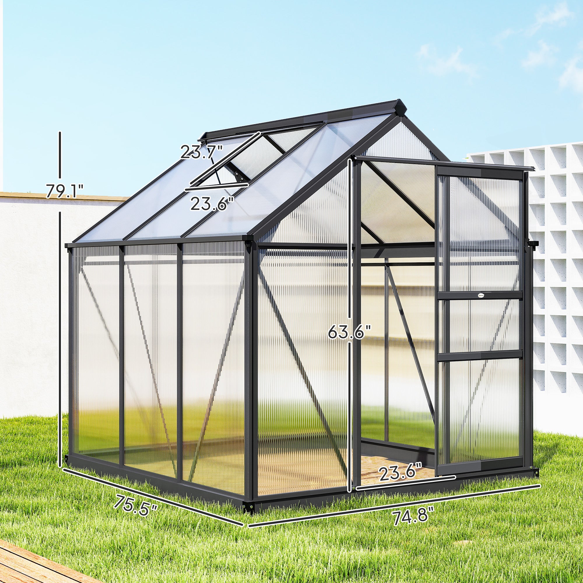 Aluminium Frame Garden Greenhouse 6ft x 6ft With Slide Door - Velmora