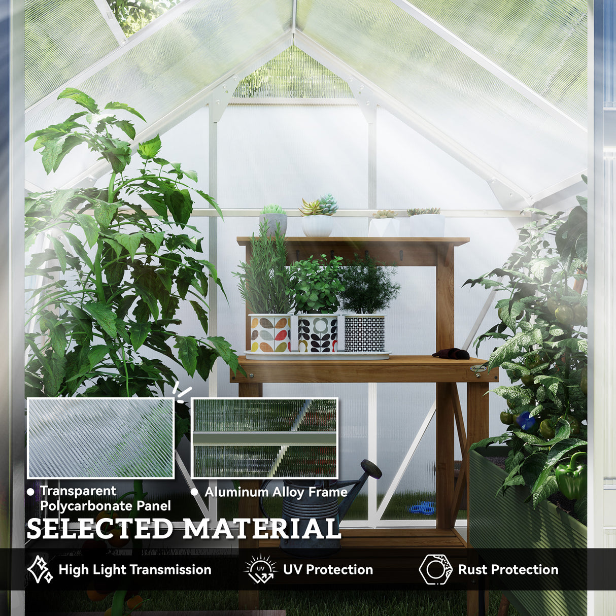 Aluminium Frame Garden Greenhouse 6ft x 6ft With Slide Door - Velmora