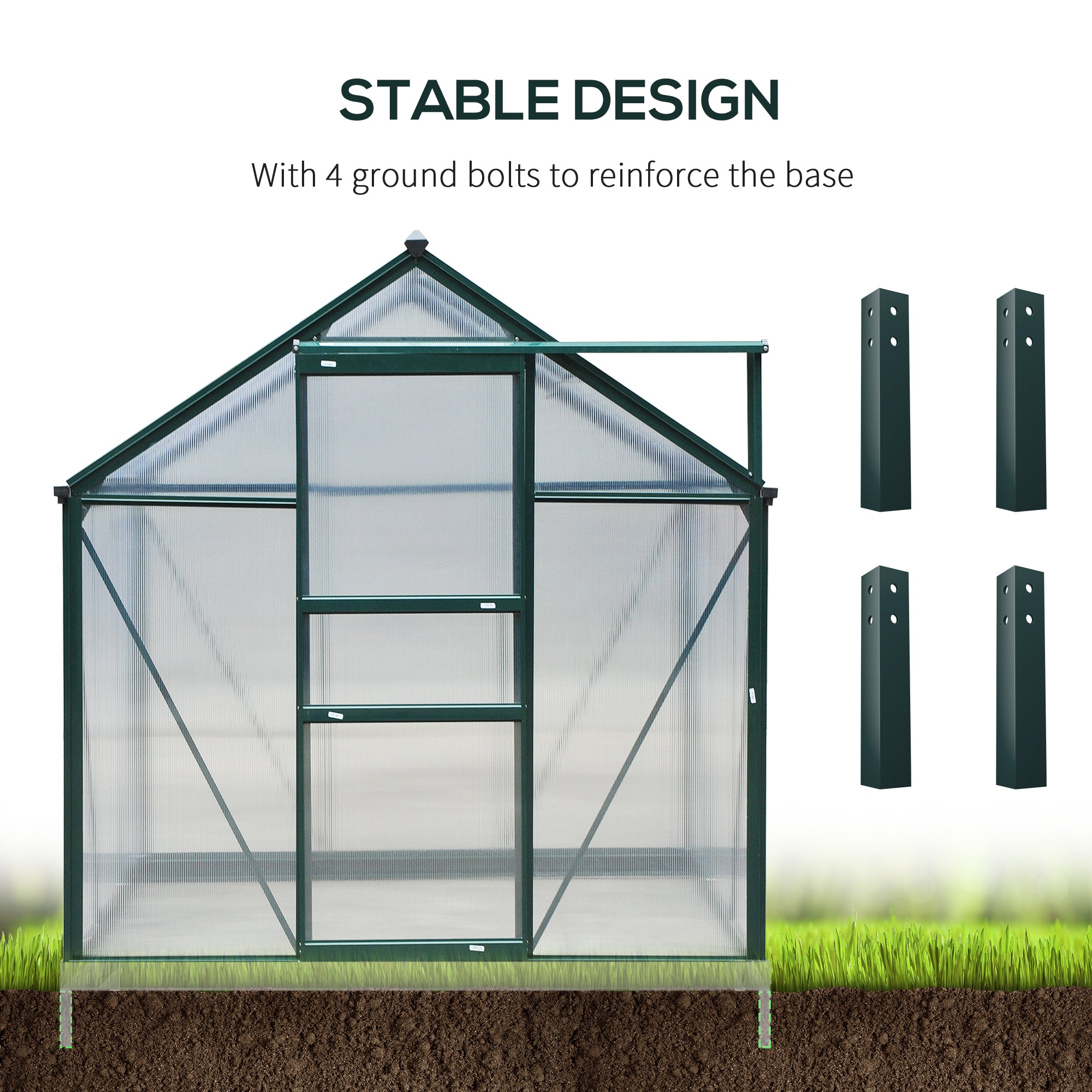 Aluminium Frame Garden Greenhouse 6ft x 8ft With Slide Door - Velmora