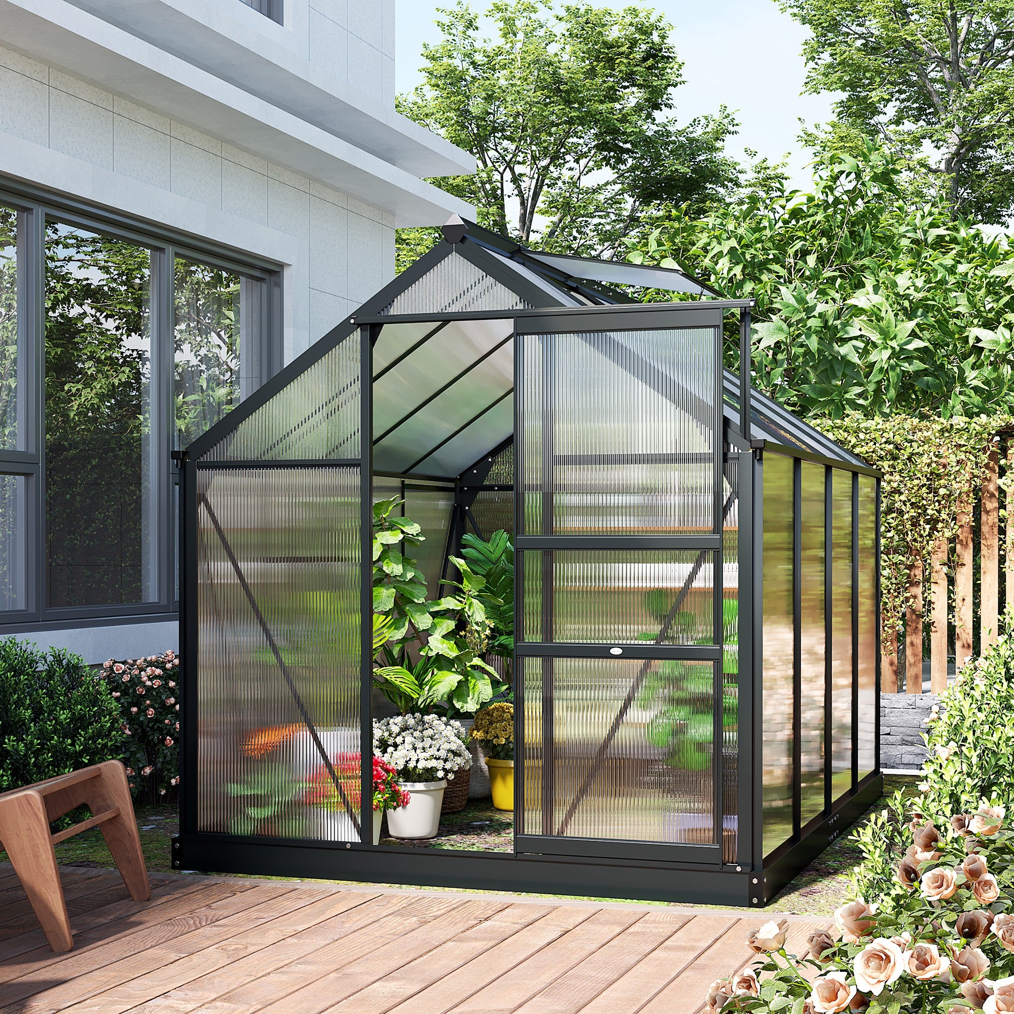 Aluminium Frame Garden Greenhouse 6ft x 8ft With Slide Door - Velmora