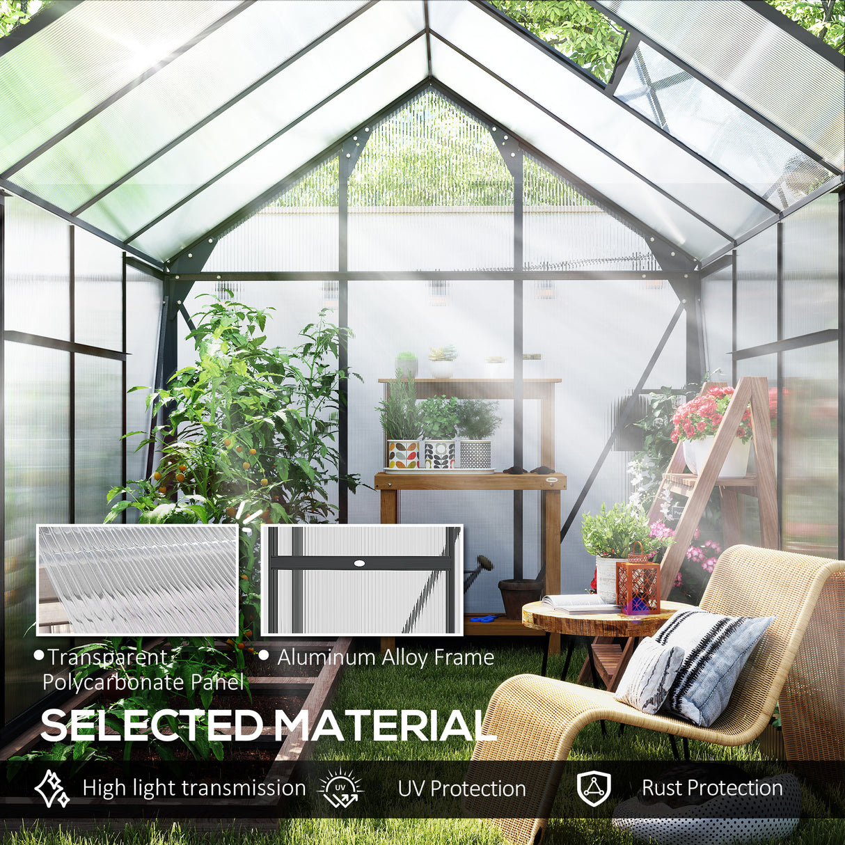 Aluminium Frame Garden Greenhouse 6ft x 8ft With Slide Door - Velmora