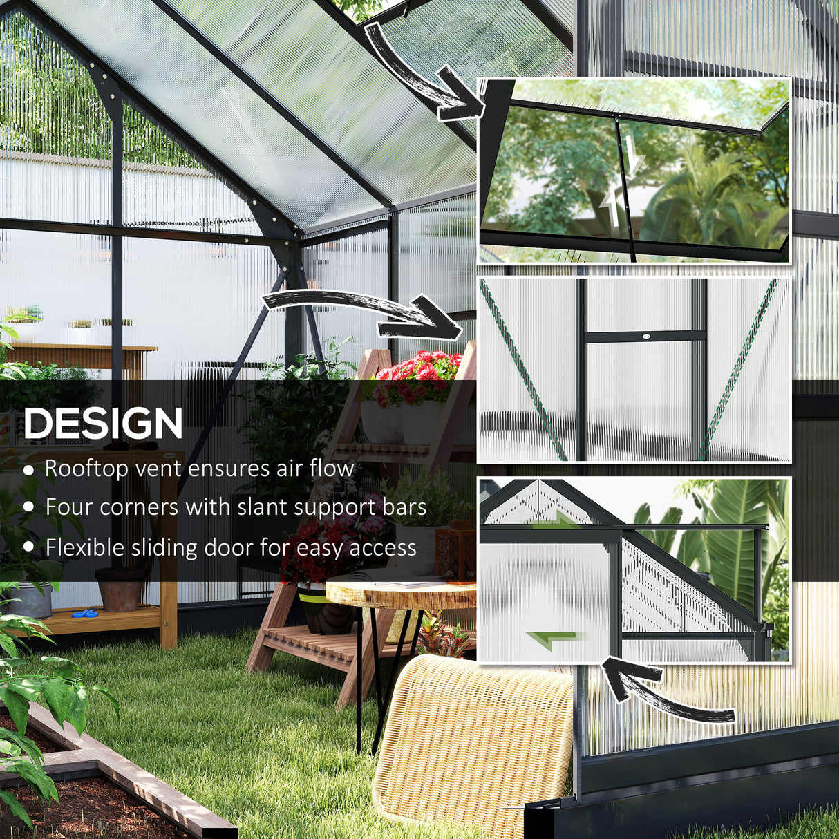 Aluminium Frame Garden Greenhouse 6ft x 8ft With Slide Door - Velmora