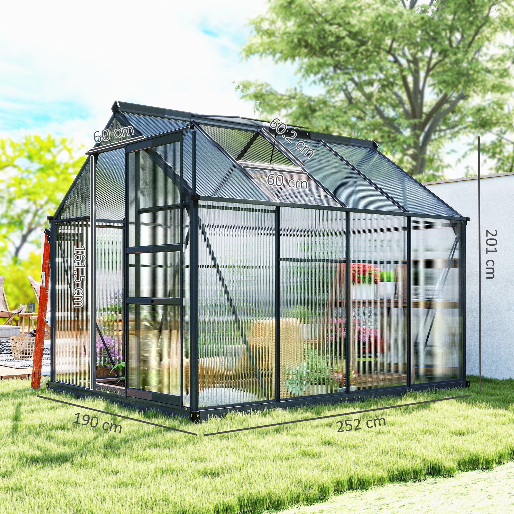 Aluminium Frame Garden Greenhouse 6ft x 8ft With Slide Door - Velmora
