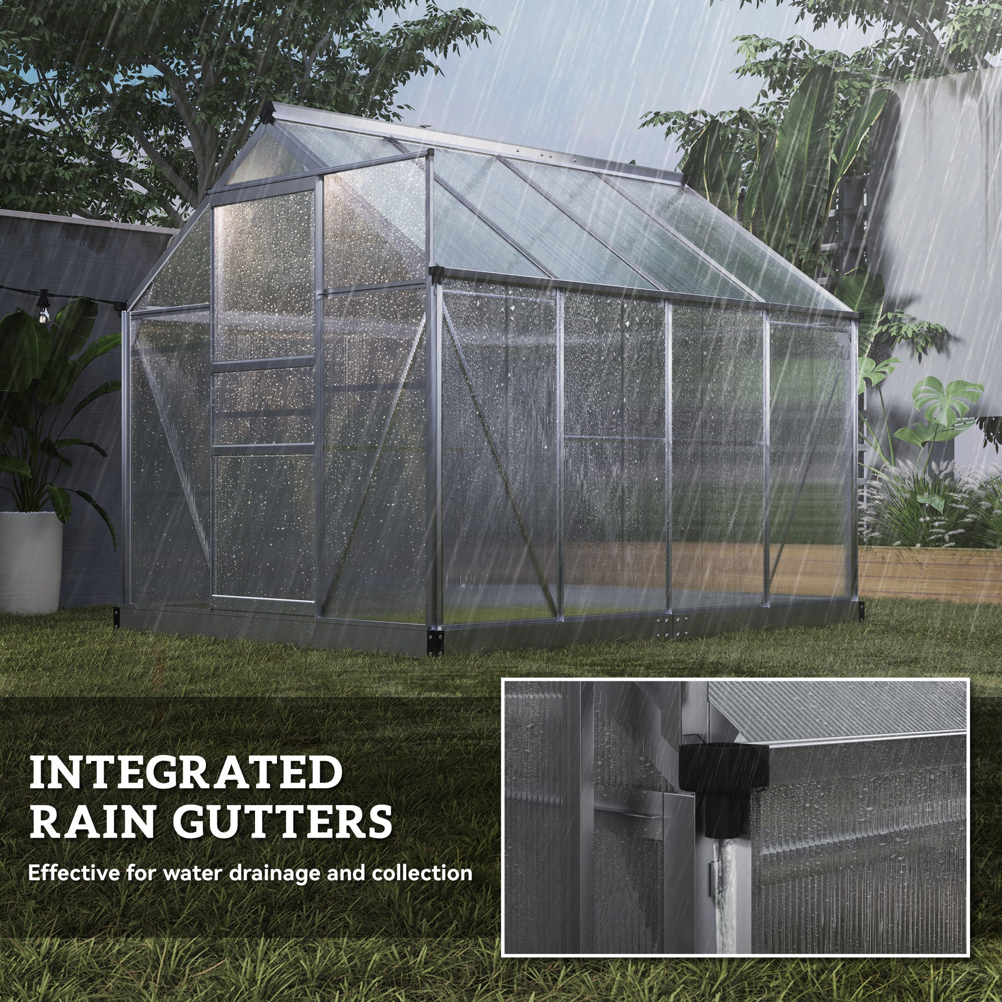 Aluminium Frame Garden Greenhouse 6ft x 8ft With Slide Door - Velmora