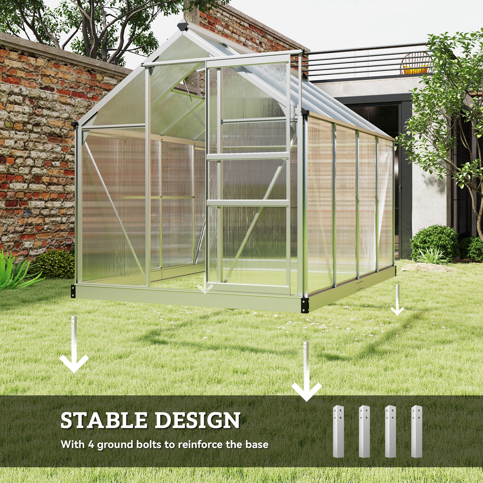 Aluminium Frame Garden Greenhouse 6ft x 8ft With Slide Door - Velmora