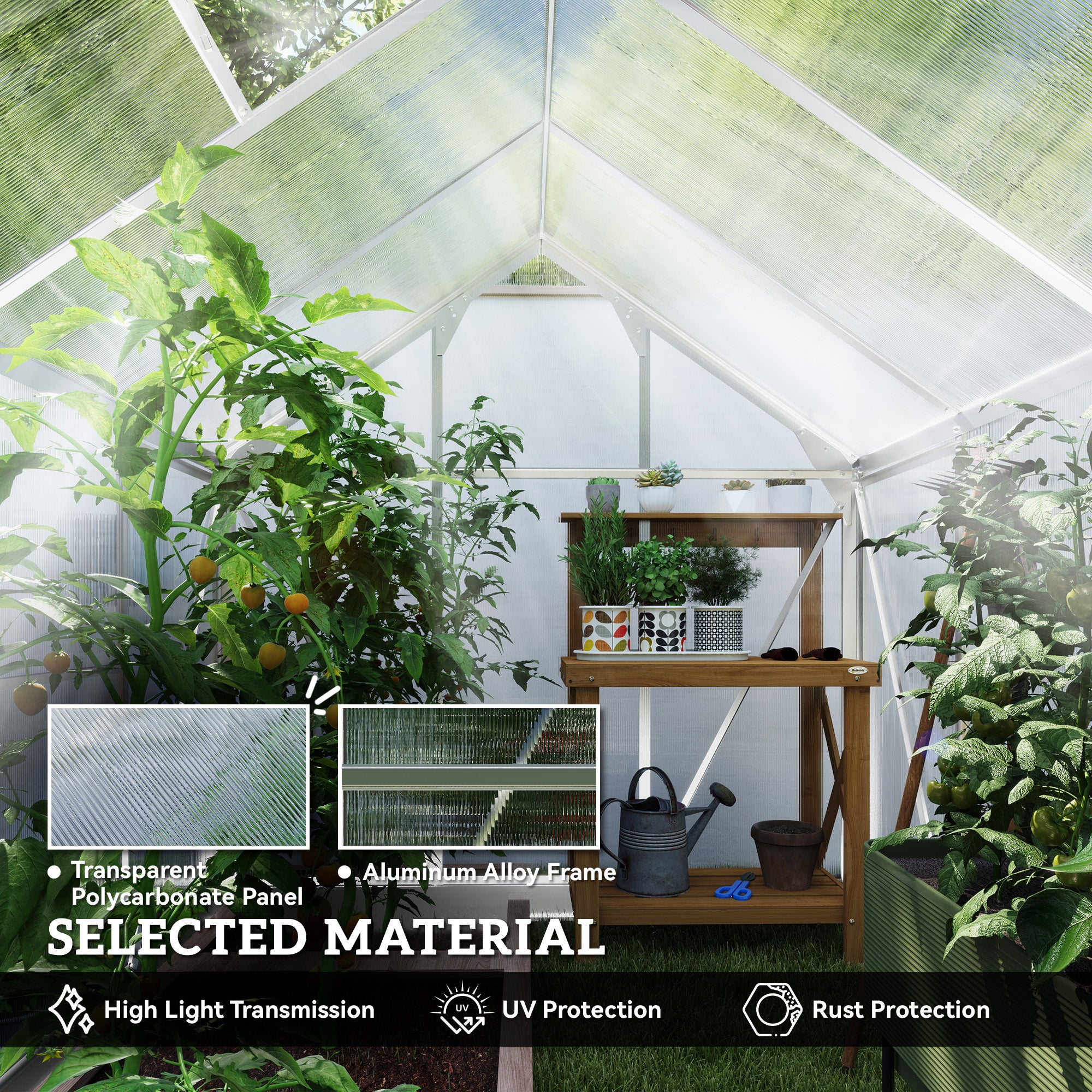 Aluminium Frame Garden Greenhouse 6ft x 8ft With Slide Door - Velmora