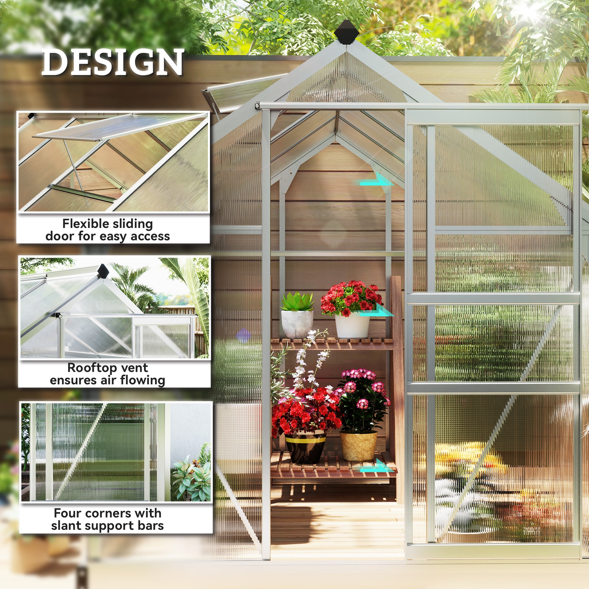 Aluminium Frame Garden Greenhouse 6ft x 8ft With Slide Door - Velmora