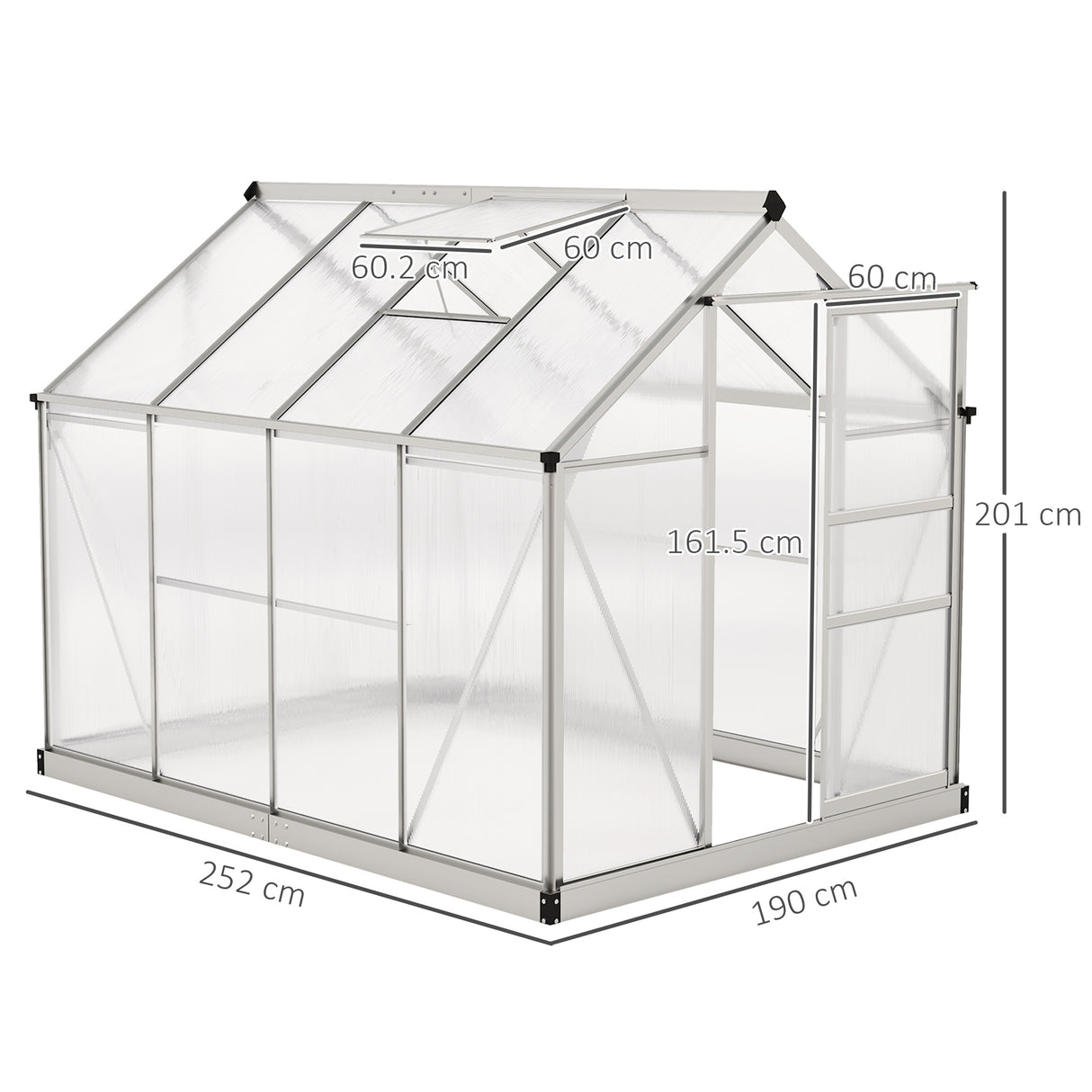 Aluminium Frame Garden Greenhouse 6ft x 8ft With Slide Door - Velmora
