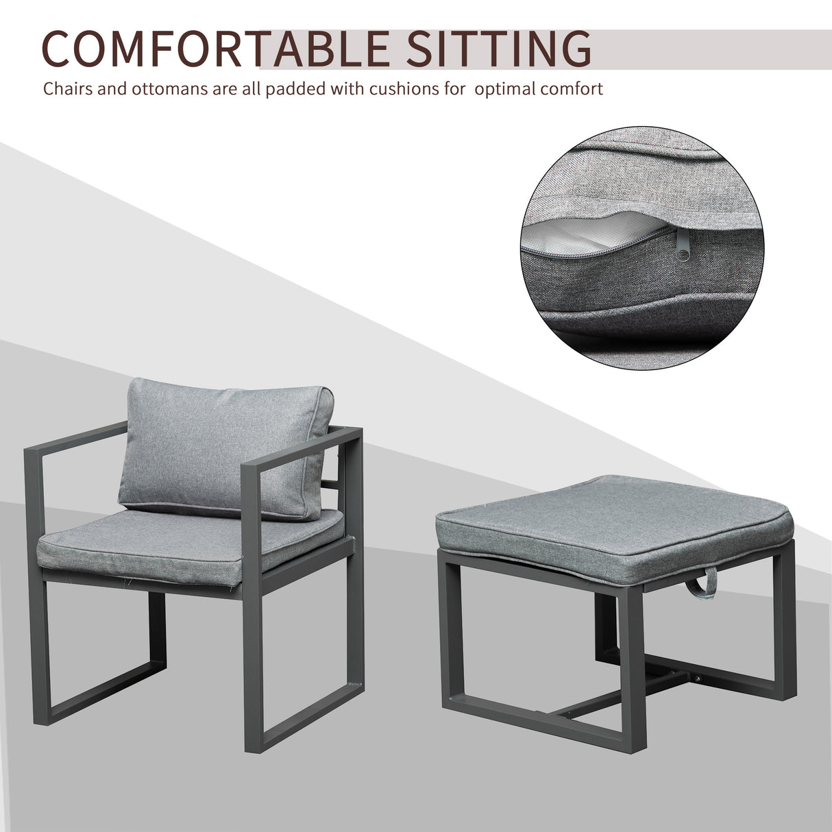 Aluminium Garden Sofa Set With Square Glass Top Table And Stools - Velmora