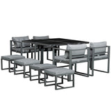 Aluminium Garden Sofa Set With Square Glass Top Table And Stools - Velmora