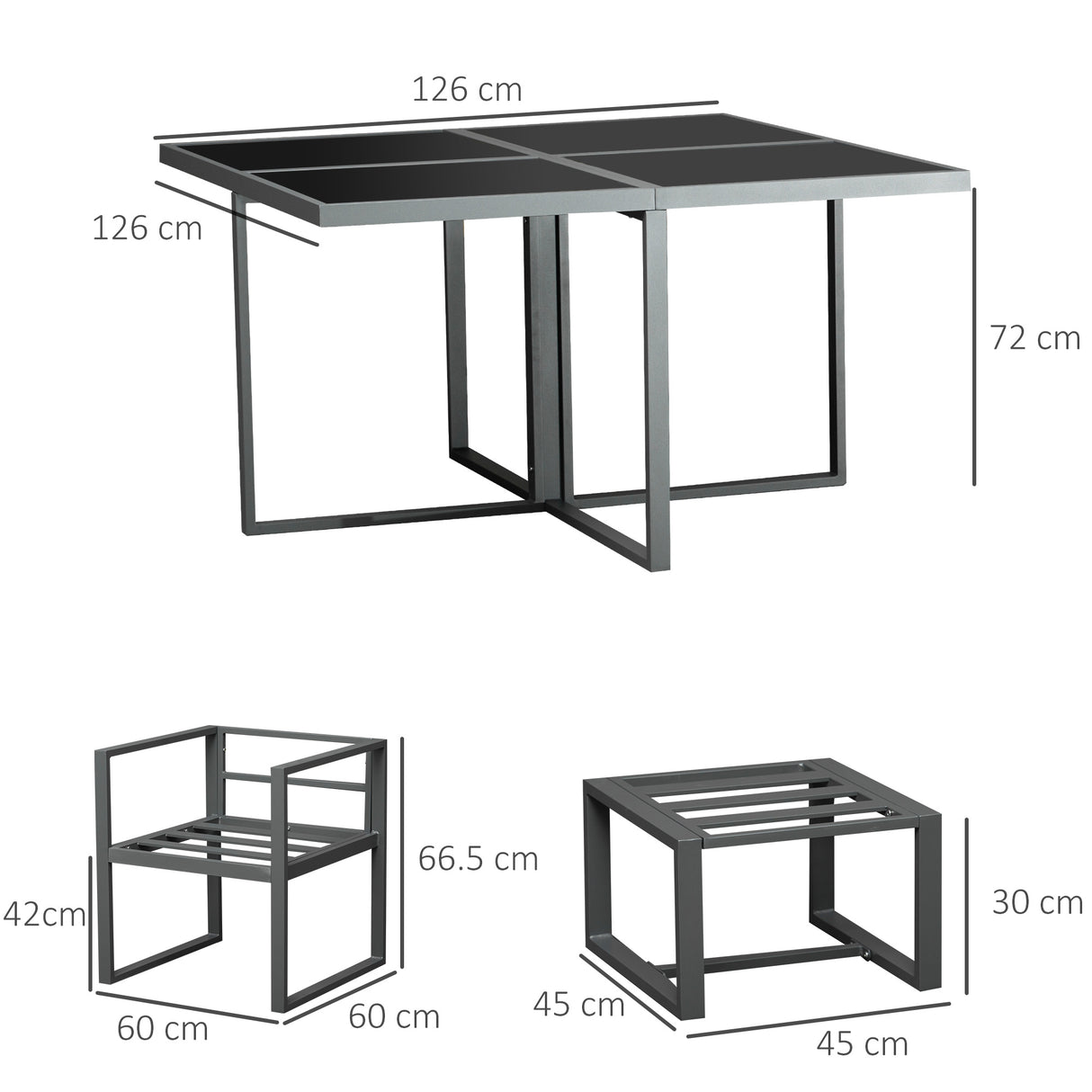 Aluminium Garden Sofa Set With Square Glass Top Table And Stools - Velmora