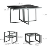 Aluminium Garden Sofa Set With Square Glass Top Table And Stools - Velmora