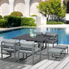 Aluminium Garden Sofa Set With Square Glass Top Table And Stools - Velmora