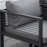 Aluminium Garden Sofa Set With Square Glass Top Table And Stools - Velmora