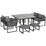 Aluminium Garden Sofa Set With Square Glass Top Table And Stools - Velmora