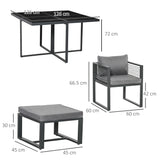 Aluminium Garden Sofa Set With Square Glass Top Table And Stools - Velmora