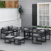 Aluminium Garden Sofa Set With Square Glass Top Table And Stools - Velmora