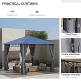 Aluminium Hardtop Gazebo 300cm Width x 300cm Depth With Curtains - Velmora