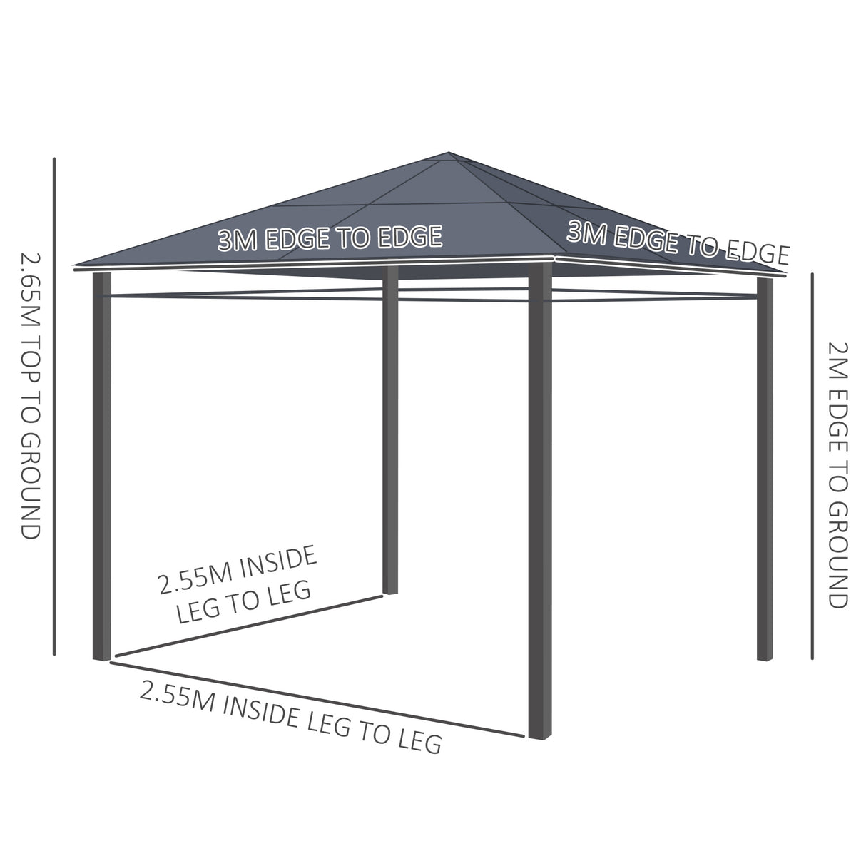 Aluminium Hardtop Gazebo 300cm Width x 300cm Depth With Curtains - Velmora