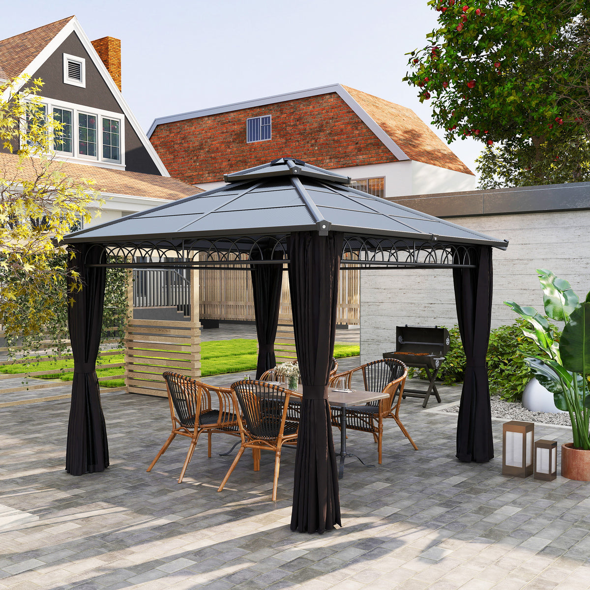 Aluminium Hardtop Gazebo with Double Roof & Netting 3x3m | Cozy ...
