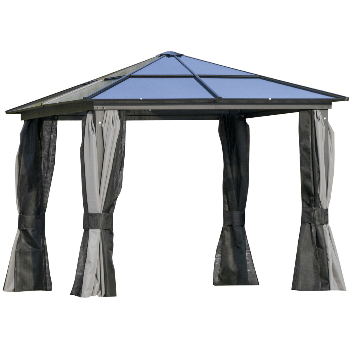 Aluminium Hardtop Gazebo 300cm Width x 300cm Depth With Netting And Curtains - Velmora