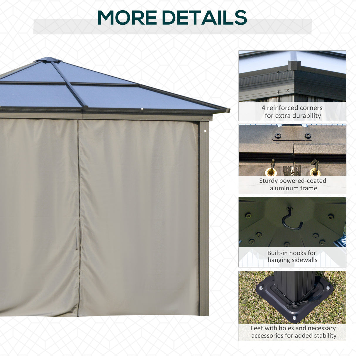 Aluminium Hardtop Gazebo 300cm Width x 300cm Depth With Netting And Curtains - Velmora