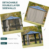 Aluminium Hardtop Gazebo 300cm Width x 300cm Depth With Netting And Curtains - Velmora
