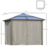 Aluminium Hardtop Gazebo 300cm Width x 300cm Depth With Netting And Curtains - Velmora