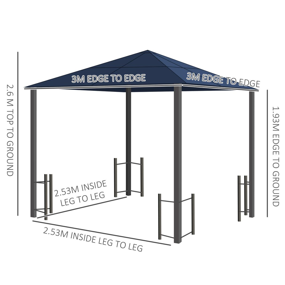 Aluminium Hardtop Gazebo 300cm Width x 300cm Depth With Polycarbonate Roof - Velmora