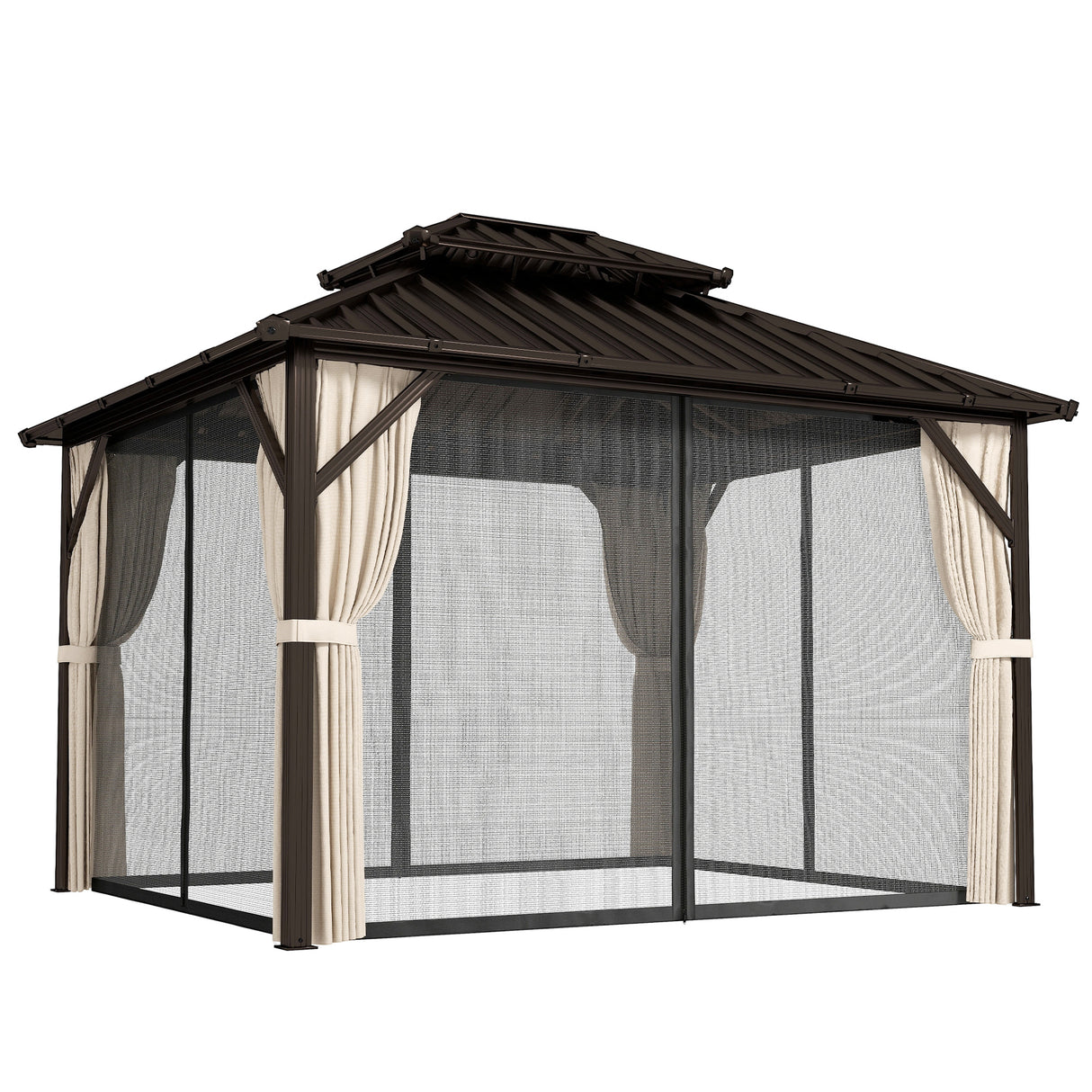 Aluminium Hardtop Gazebo 301cm Width x 301cm Depth With Curtains - Velmora