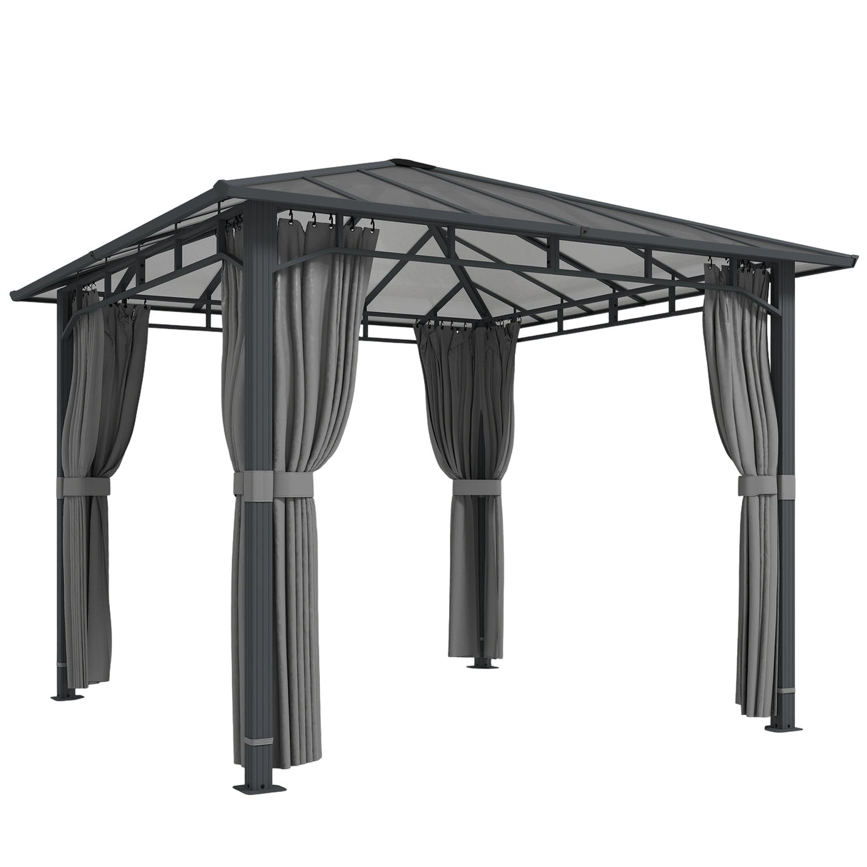 Aluminium Hardtop Gazebo 302cm Width x 302cm Depth With Curtains - Velmora