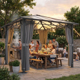 Aluminium Hardtop Gazebo 302cm Width x 302cm Depth With Curtains - Velmora