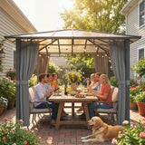Aluminium Hardtop Gazebo 302cm Width x 302cm Depth With Curtains - Velmora