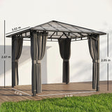 Aluminium Hardtop Gazebo 302cm Width x 302cm Depth With Curtains - Velmora
