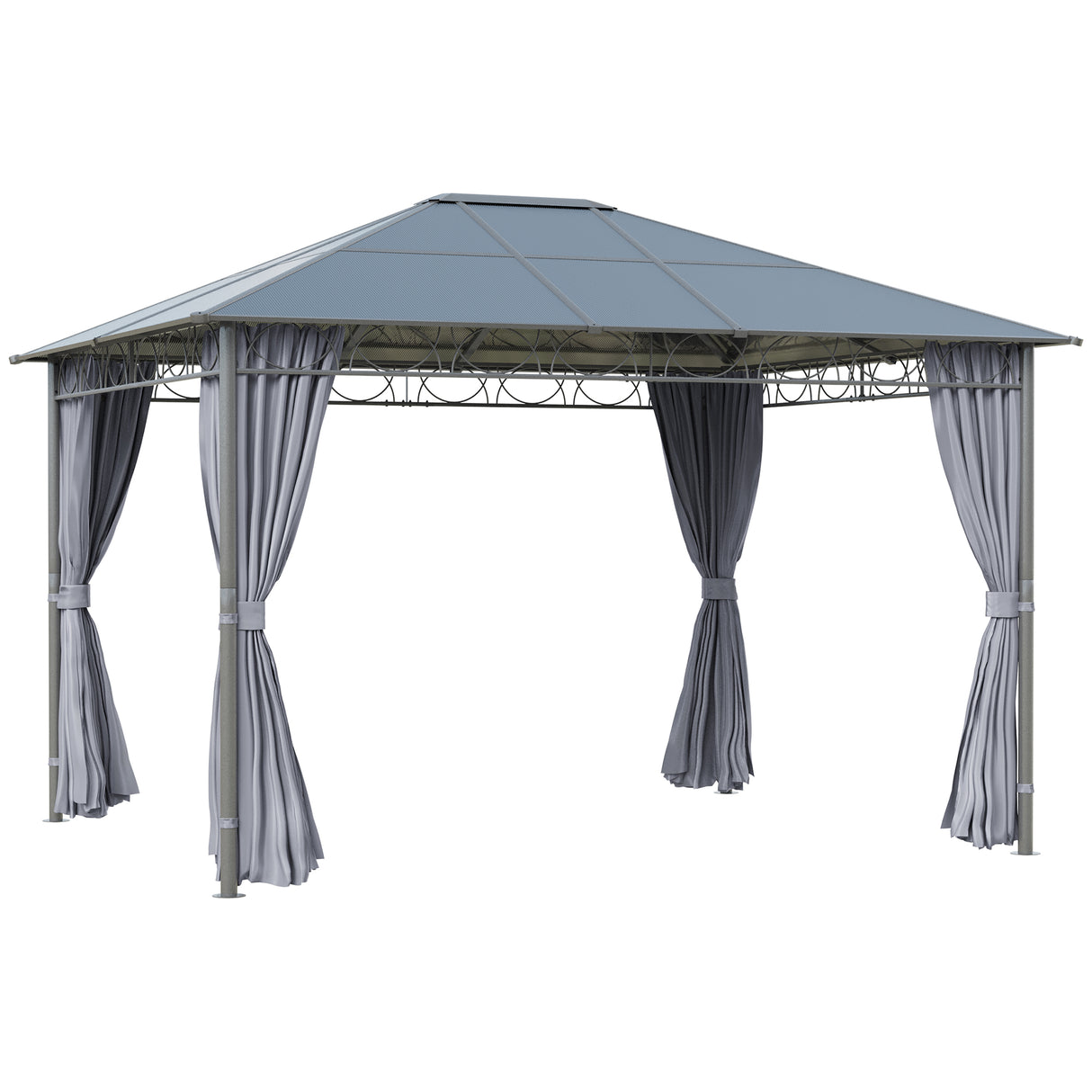 Aluminium Hardtop Gazebo 360cm Width x 300cm Depth With Curtains - Velmora
