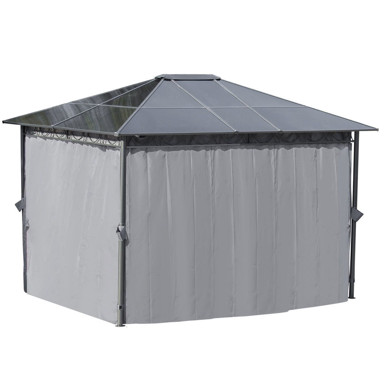 Aluminium Hardtop Gazebo 360cm Width x 300cm Depth With Curtains - Velmora