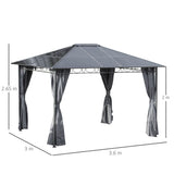 Aluminium Hardtop Gazebo 360cm Width x 300cm Depth With Curtains - Velmora