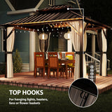 Aluminium Hardtop Gazebo 360cm Width x 301cm Depth With Curtains - Velmora