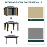 Aluminium Hardtop Gazebo 362cm Width x 295cm Depth With Netting And Curtains - Velmora