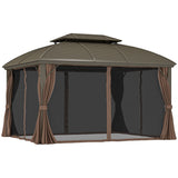 Aluminium Hardtop Gazebo 365cm Width x 300cm Depth With Curtains - Velmora