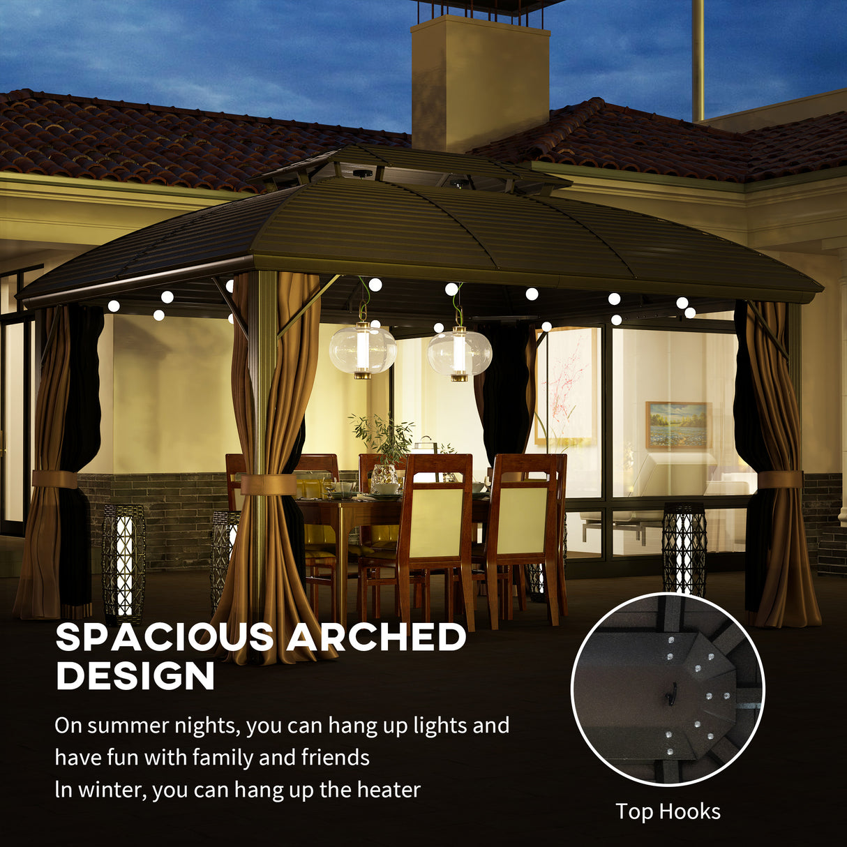 Aluminium Hardtop Gazebo 365cm Width x 300cm Depth With Curtains - Velmora