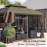 Aluminium Hardtop Gazebo 365cm Width x 300cm Depth With Curtains - Velmora