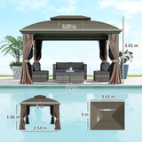 Aluminium Hardtop Gazebo 365cm Width x 300cm Depth With Curtains - Velmora