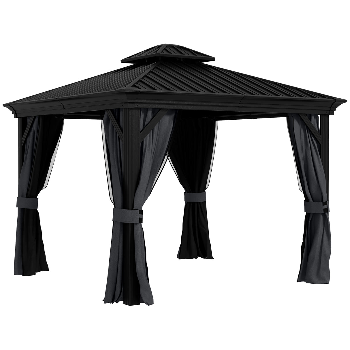 Aluminium Hardtop Gazebo 365cm Width x 300cm Depth With Double Roof - Velmora