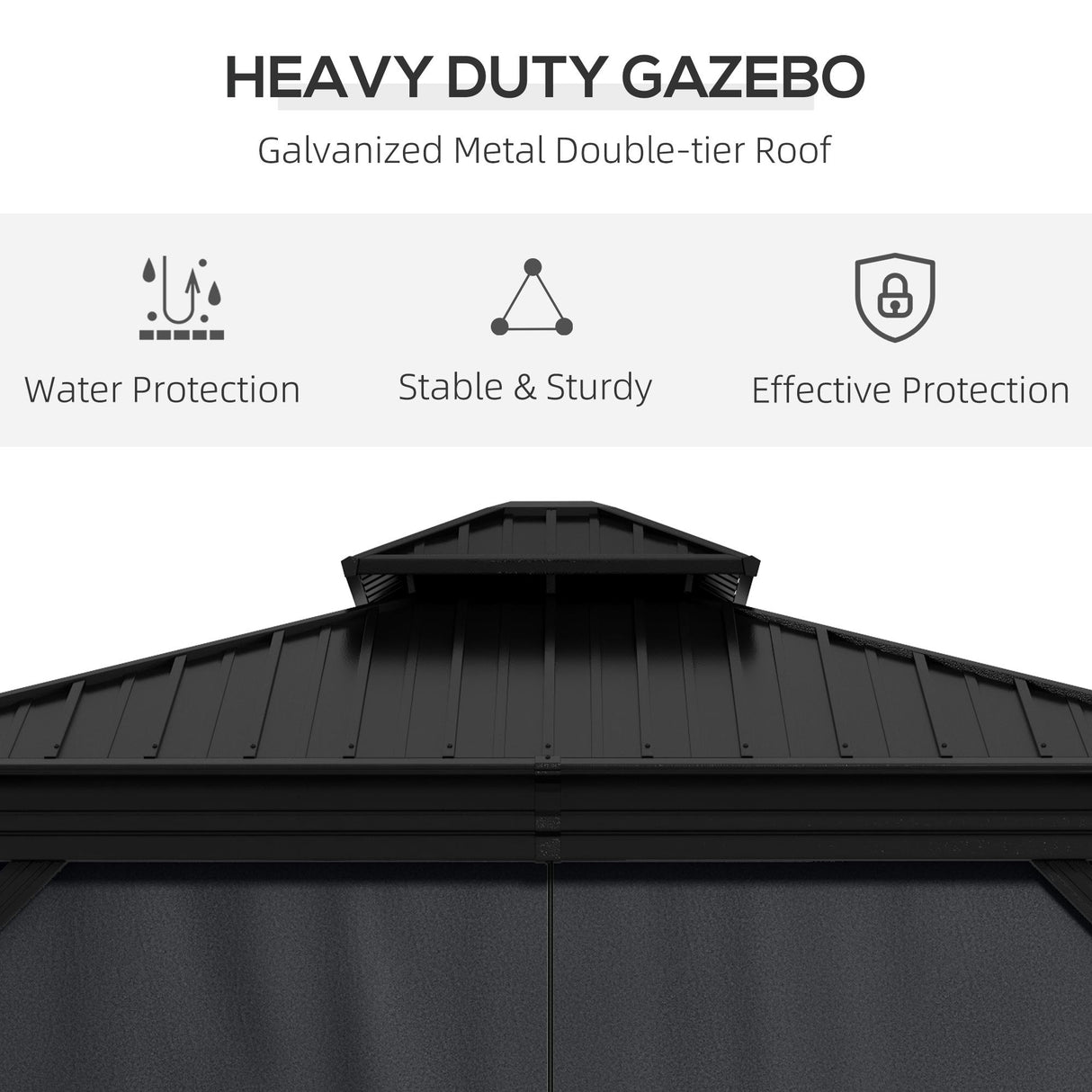 Aluminium Hardtop Gazebo 365cm Width x 300cm Depth With Double Roof - Velmora