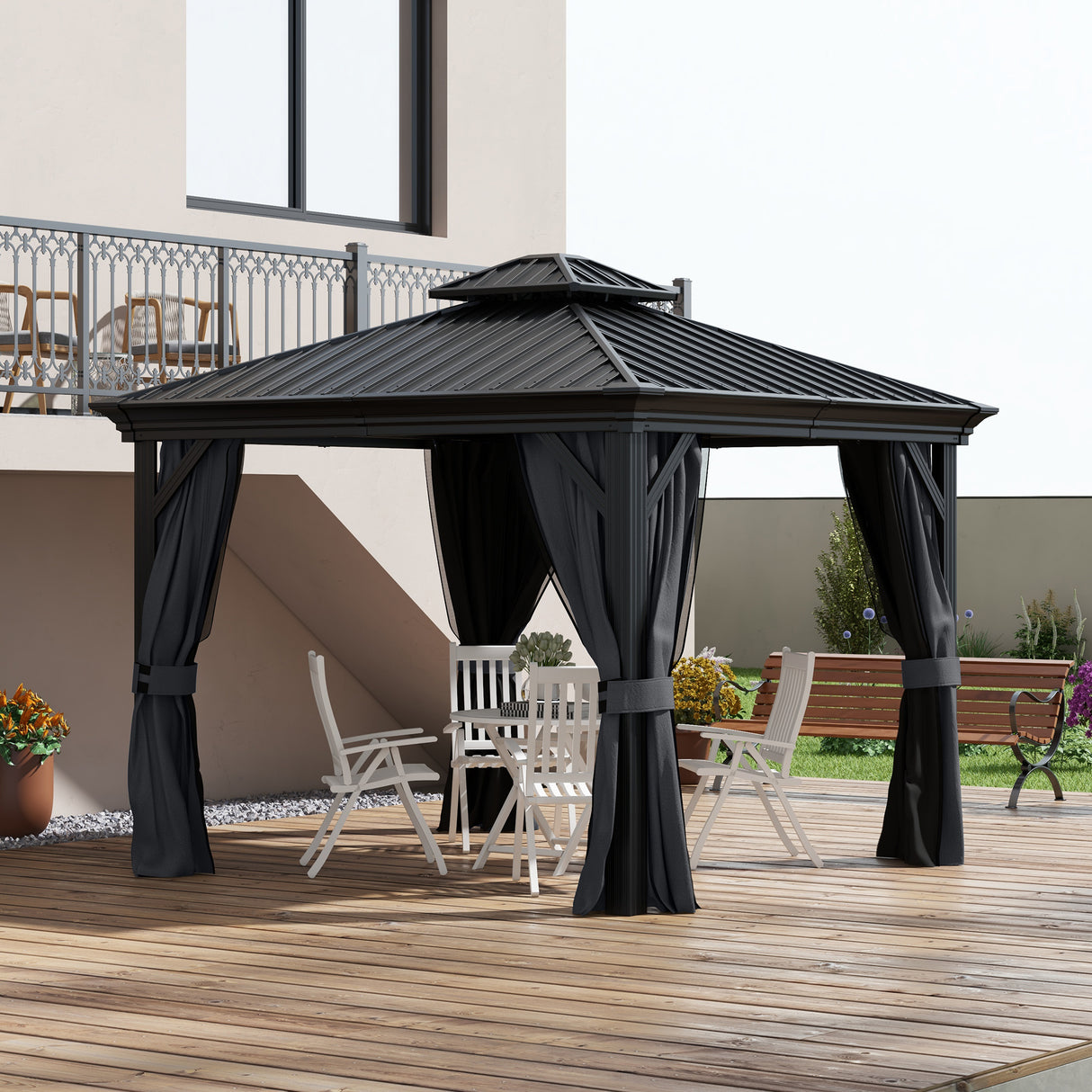Aluminium Hardtop Gazebo 365cm Width x 300cm Depth With Double Roof - Velmora