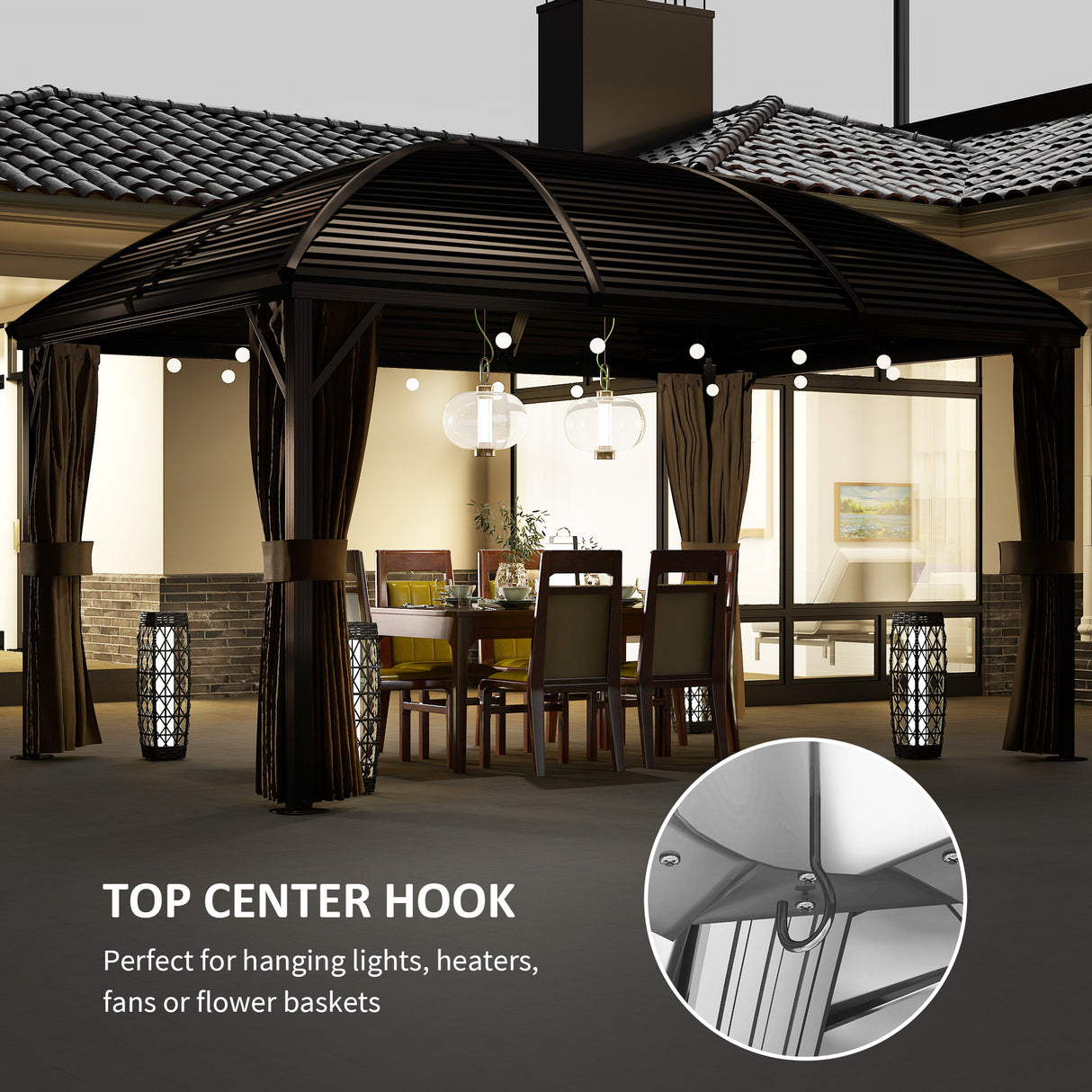 Aluminium Hardtop Gazebo 398cm Width x 298cm Depth With Curtains - Velmora